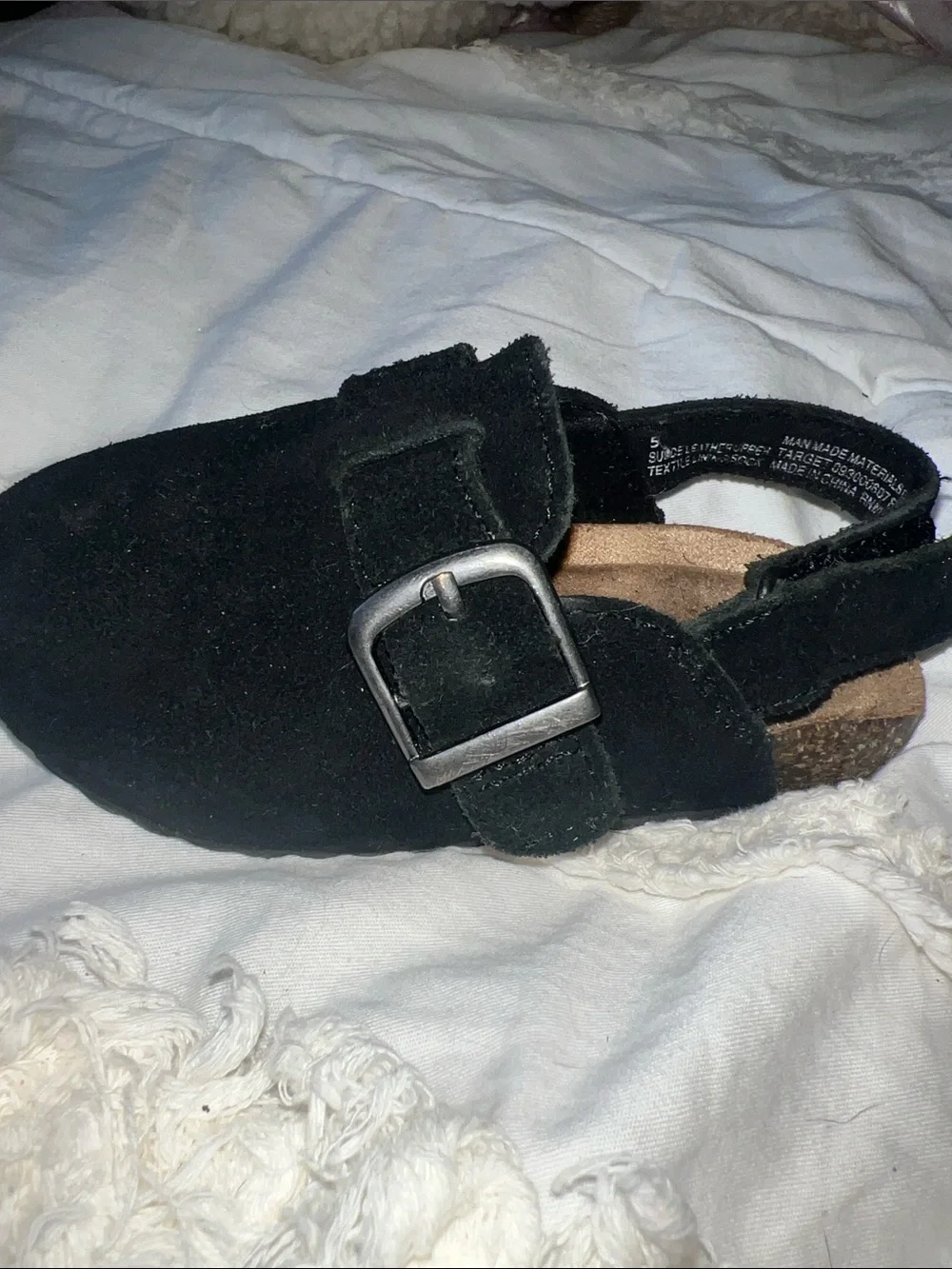 Cat & Jack Black Suede Buckle Back Kids Shoe